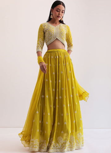 Outstanding Ocher yellow Designer lehenga withsequin thread work